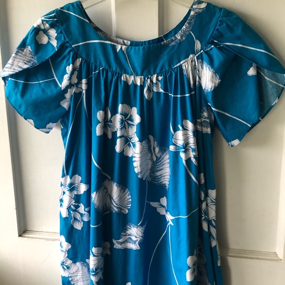 Hilo Hattie Large Blue Hawaiian Muumuu Dress Caftan aloha tiki hibiscus vintage - Picture 8 of 14